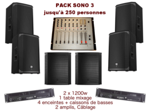 1 Table De Mixage, 2 Amplis 2x600w, 4 Enceintes + Caissons De Basses, 1 Micro, Câblage. Conseillé Jusqu’à 250 Personnes.