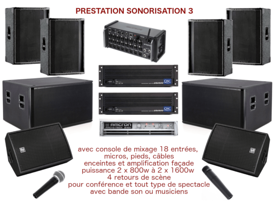Prestation sonorisation. Matériel et technicien son pour spectacle, conférence, inauguration, discomobile ...