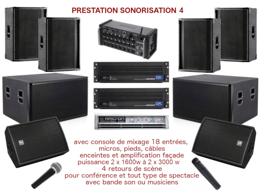 Prestation sonorisation. Matériel et technicien son pour spectacle, conférence, inauguration, discomobile ...