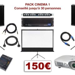 Pack vidéoprojecteur avec écran special conférence, mariage, projection scolaire. 1 écran 2,00 m x 2,00 m sur pied télescopique, 1 Vidéo-projecteur + câblage, 1 ampli avec processeur, 1 table de mixage