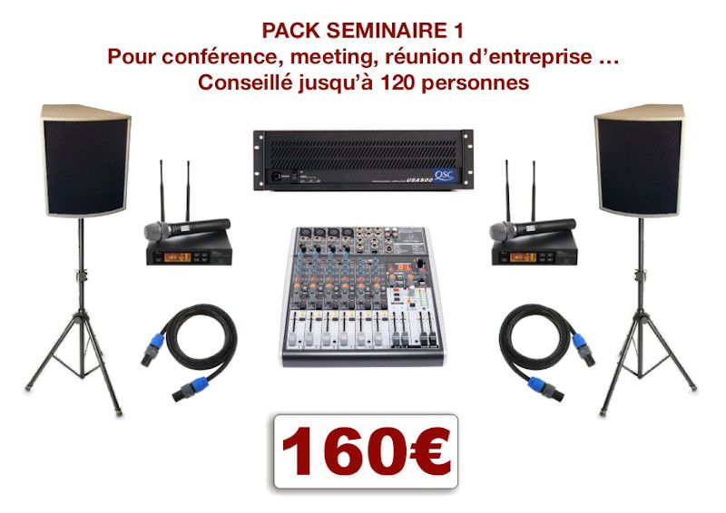 Location matériel pour conférence à Montpellier et environs. Vidéo-projecteurs, sonorisation, micro HF. Console de mixage 2 micros H-F et 2 entrées ligne stéréo.