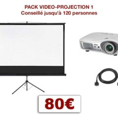 Pack vidéo projecteur avec écran special conférence, mariage, projection scolaire. 1 écran 2,00 m x 2,00 m sur pied télescopique, 1 Vidéo-projecteur + câblage.