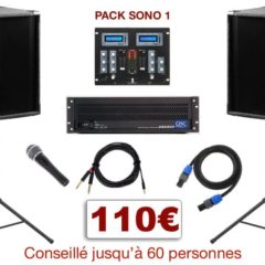 Pack sono special mariage, anniversaire, soirée dansante. 1 table de mixage, 1 ampli, 2 enceintes x 250 w, 1 micro, câblage.