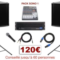 Pack sono special mariage, anniversaire, soirée dansante. 1 table de mixage, 1 ampli, 2 enceintes x 250 w, 1 micro, câblage.