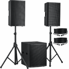 Système 2.0 600w avec 1 caisson de basses amplifié et 2 enceintes satellites.